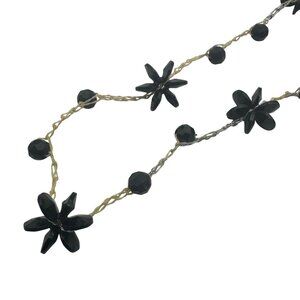 Beaded Flower Necklace Black Faceted Beads & Twisted Wire 42 Inches Pre-Owned